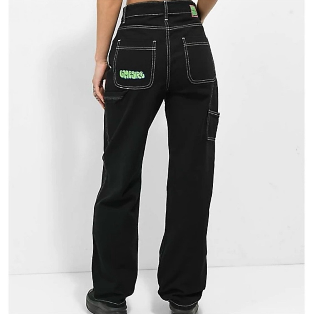 Empyre Tori  Black Wide Leg Carpenter Pants  White Stitching and Raw Hem Size 10